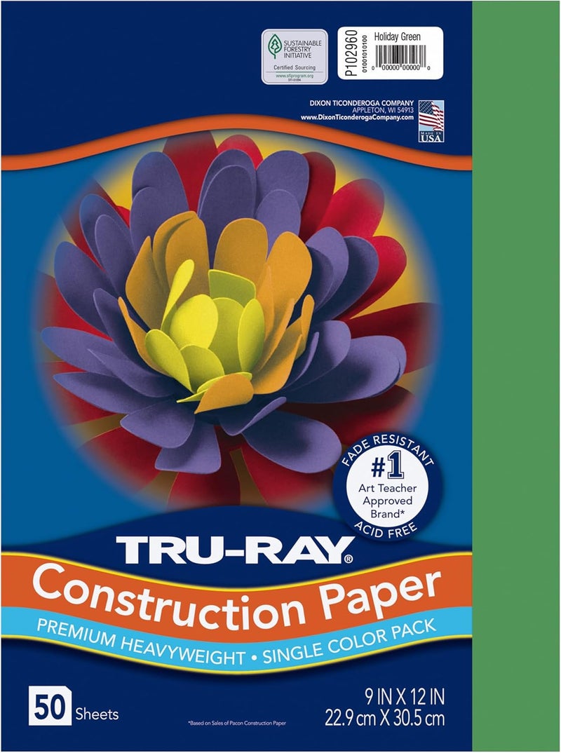 TRU-RAY Heavyweight Construction Paper, Holiday Green, 9" x 12", 50 Sheets - Image 1