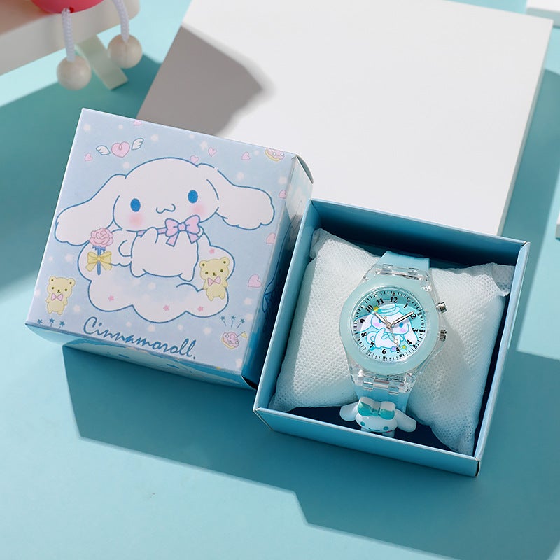 Sanrio Cartoon Kids Watch Luminous Silicone Quartz light blue big ear cinnamon dog doll boxed