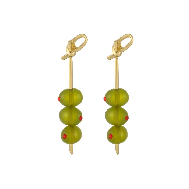 Madison Tyler Green Olive Dangle Earrings for Women | Gold Plated Olive Fruit Earrings | Fun Fruit Earrings for Women Jewelry Gifts - Image 1