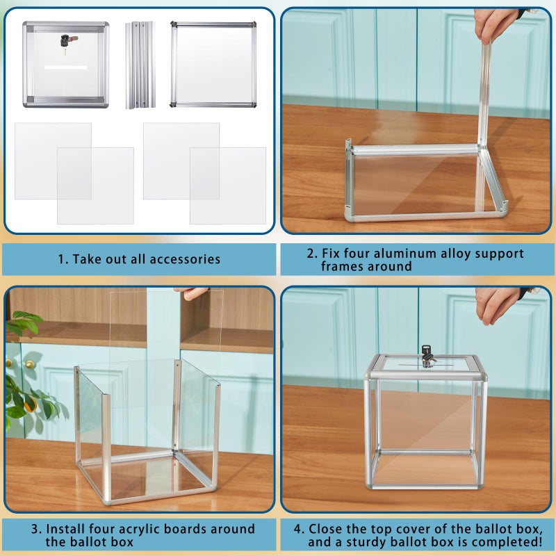 Lineshading Acrylic Donation Raffle Box with Slot & Lock, Large Clear Ballot Offering Suggestion Ticket Holder for Fundraising Drawing Storage Container Tip Jar Voting Charity(6 x 6 x 6 In,Clear) - Image 3