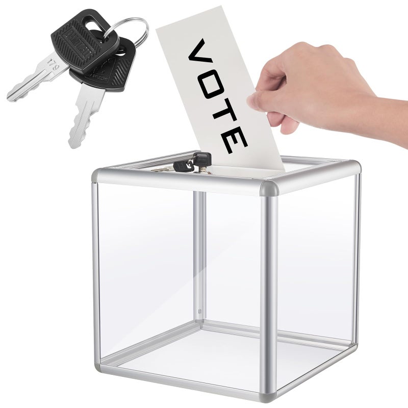 Lineshading Acrylic Donation Raffle Box with Slot & Lock, Large Clear Ballot Offering Suggestion Ticket Holder for Fundraising Drawing Storage Container Tip Jar Voting Charity(6 x 6 x 6 In,Clear) - Image 1