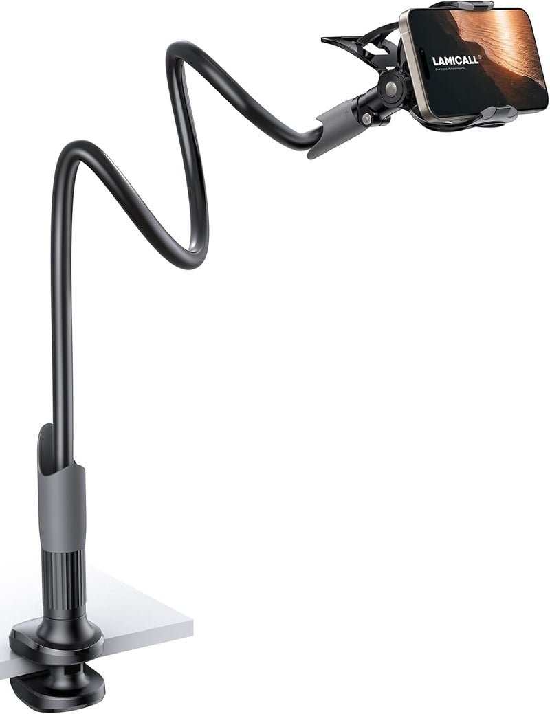 Lamicall Phone Holder Bed Gooseneck Mount - Cell Phone Clamp Clip for Desk, Flexible Lazy Long Arm Headboard Bedside, Overhead Mount Stand - Image 1