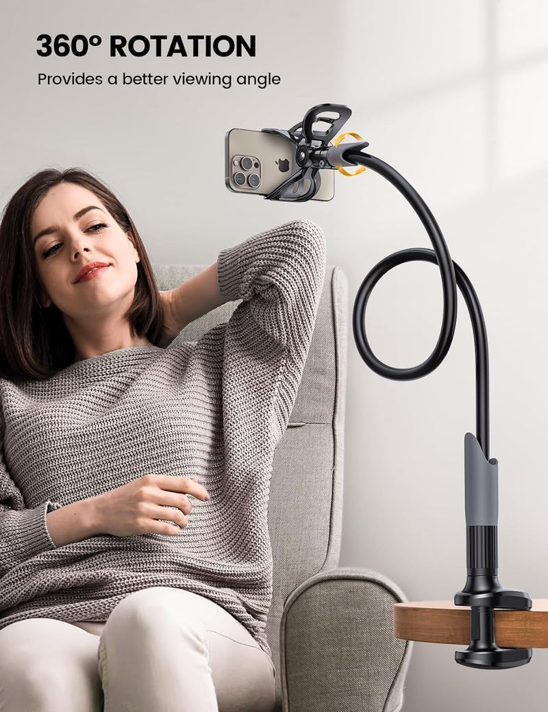 Lamicall Phone Holder Bed Gooseneck Mount - Cell Phone Clamp Clip for Desk, Flexible Lazy Long Arm Headboard Bedside, Overhead Mount Stand - Image 3
