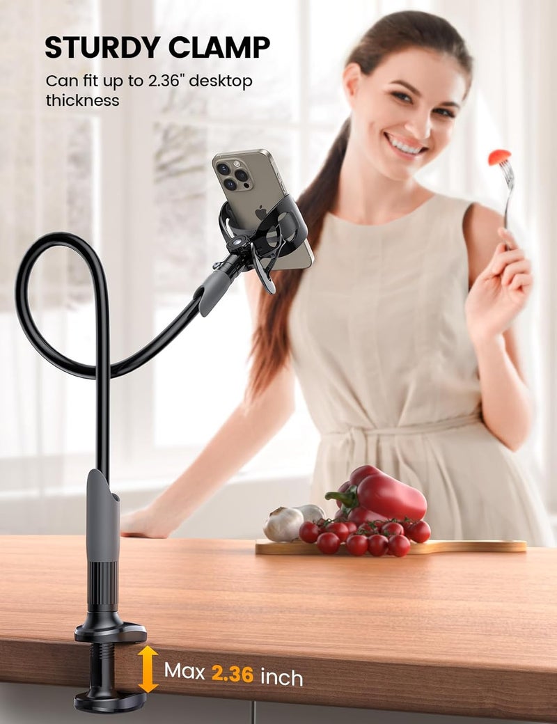 Lamicall Phone Holder Bed Gooseneck Mount - Cell Phone Clamp Clip for Desk, Flexible Lazy Long Arm Headboard Bedside, Overhead Mount Stand - Image 4