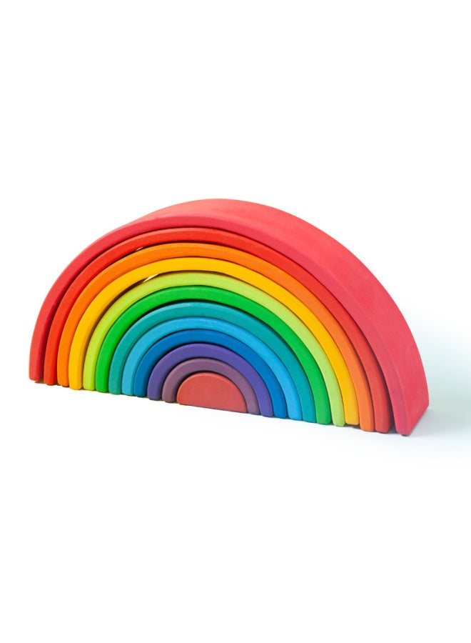 Wooden Children's Early Education And Intelligence 12 Color Rainbow Arch Building Blocks Assembled Across Overseas Basswood Trade Stacking Toys-Color:Rainbow Building Blocks (Beech)-Specifications:35.5*18.5*7cm - Image 1