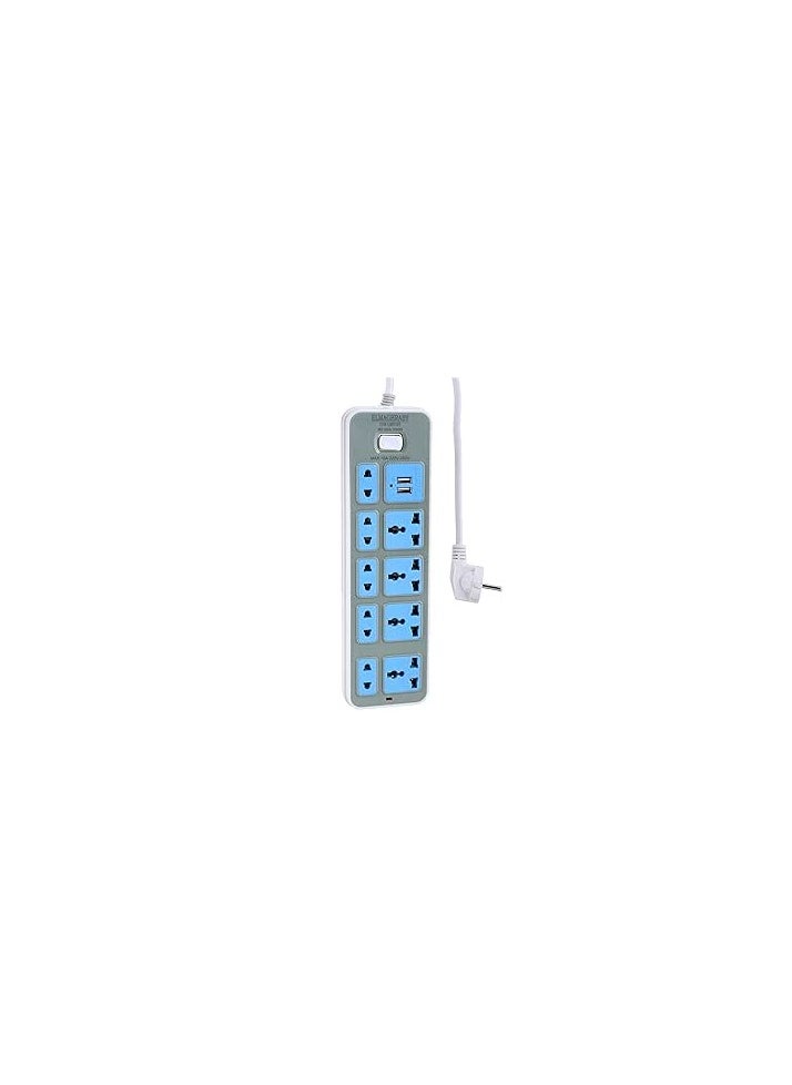 Generic - Power Strip - 9 Outlets & USB Blue/Grey 13x2x7.8cm - Image 1