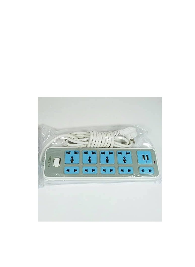 Generic - Power Strip - 9 Outlets & USB Blue/Grey 13x2x7.8cm - Image 1