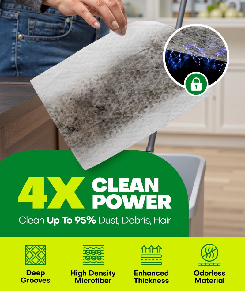 Domudy 60 Count Dry Sweeping Cloths Refills for Swiffer Sweep + Mop, 4X Clean Power Sweeper Mop Pads to Clean Hair, Dirt, Dust, Disposable Unscented Dry Cloths Refills for Mopping Home, Bathroom, Kitchen - Image 2