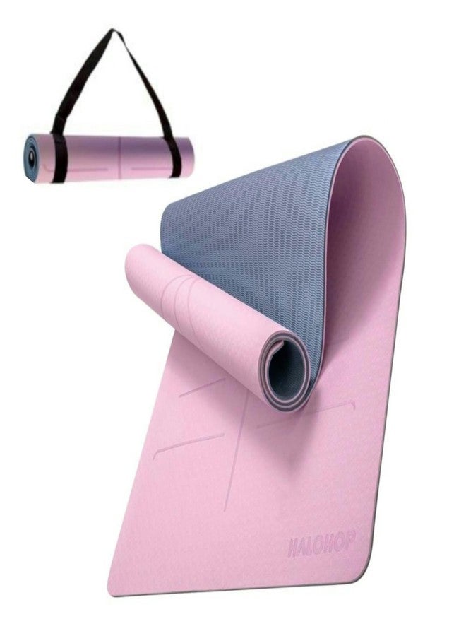 Halohop Yoga Mat for Woman True Alignment Yoga Mats TPE Material 6mm Extra Thick Anti-Slip Exercise Mat Perfect Grip Alignment Lines Durability Cushioned Pink - Image 1