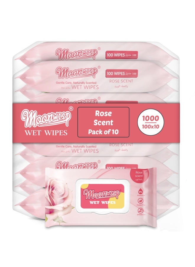 Moonwisp Wet Wipes for Cleaning and Hand Sanitizing, Rose Scented, Moisturizing, Travel-Friendly, Hypoallergenic, All-Purpose Wipes, Perfect for Adults and Kids (Red, PACK 10) - Image 1