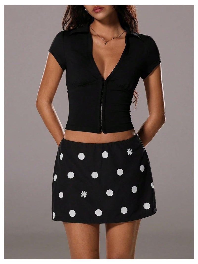 SweatyRocks Women's Sexy Corset Low Cut Tops Y2k Short Sleeve Crop Tops Deep V Neck Shirts Going Out Black Medium - Image 4