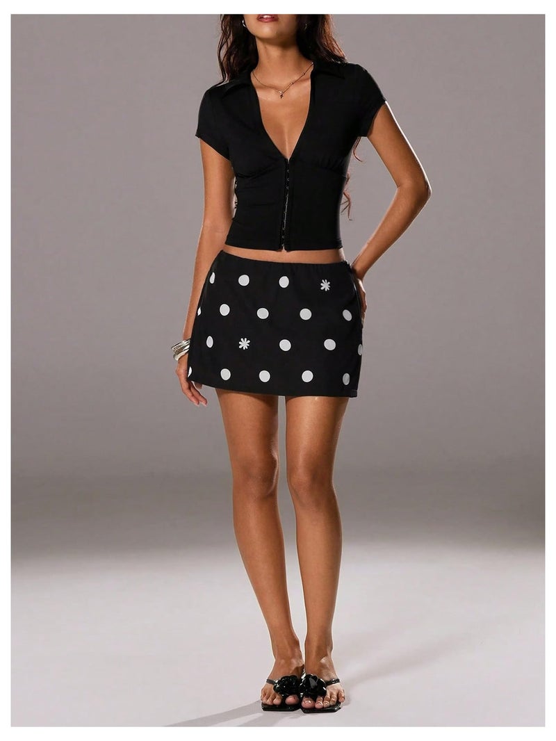 SweatyRocks Women's Sexy Corset Low Cut Tops Y2k Short Sleeve Crop Tops Deep V Neck Shirts Going Out Black Medium - Image 5