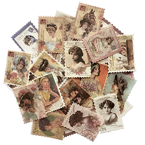 Cotrida 60pcs Vintage Postage Stamp Stickers Aesthetic Classical Beauty Deco Paper Sticker for Scrapbooking Journaling Supplies Planners Kid DIY Art Crafts - Image 1
