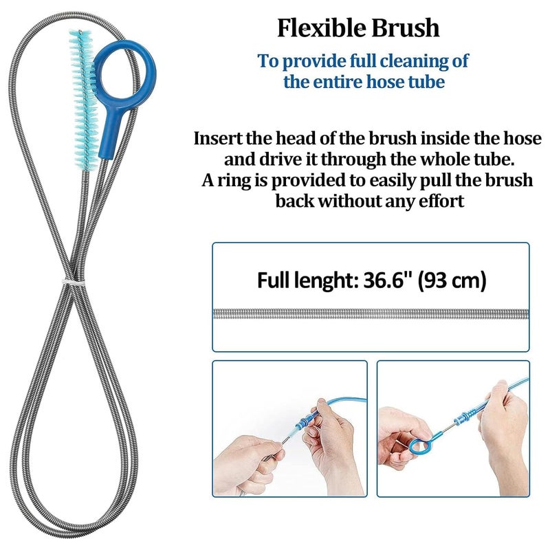Feekoon 4 Pcs Set Reservoirs Backpack Accessories Hydration Bladder Cleaning Kit with Flexible Long Brush for Hose, Small Bite Valve and Big Brush, Drying Collapsible Bladder Frame, Carrying Pouch (Blue) - Image 3