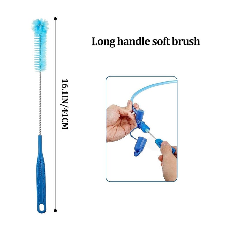Feekoon 4 Pcs Set Reservoirs Backpack Accessories Hydration Bladder Cleaning Kit with Flexible Long Brush for Hose, Small Bite Valve and Big Brush, Drying Collapsible Bladder Frame, Carrying Pouch (Blue) - Image 5