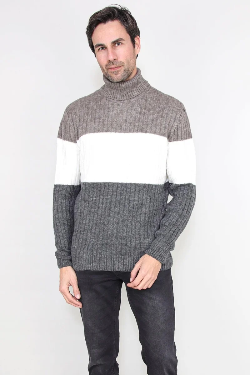 Alexander Gardi Color Block Turtleneck Sweater, Gray (E20-EZEE04)
