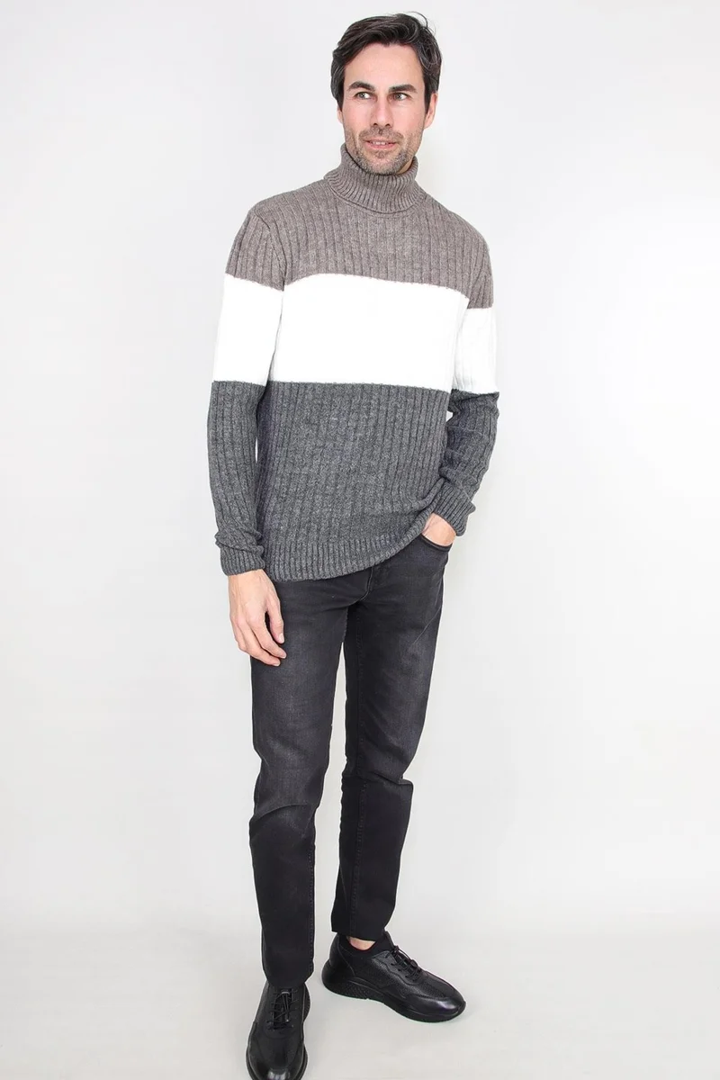 Alexander Gardi Color Block Turtleneck Sweater, Gray (E20-EZEE04)