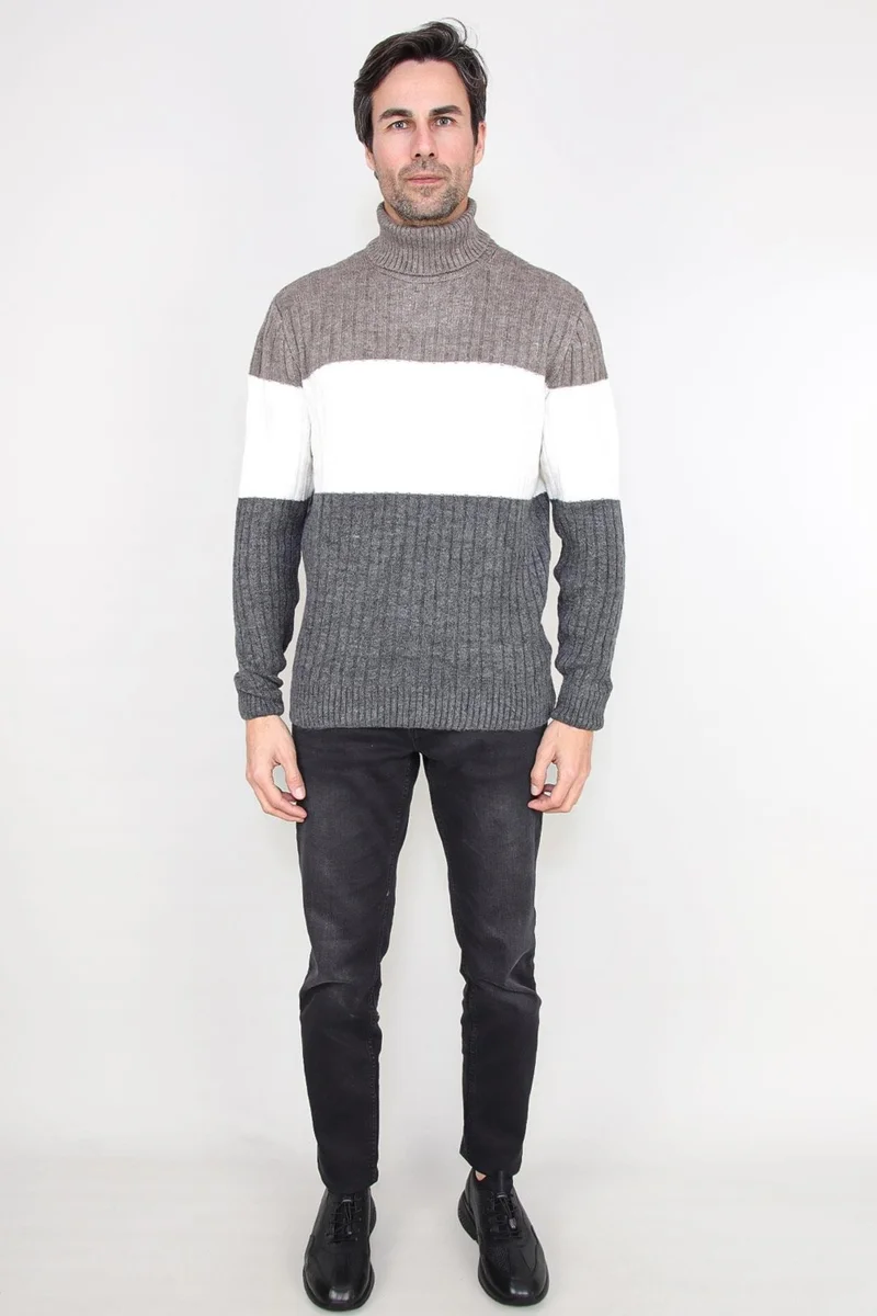 Alexander Gardi Color Block Turtleneck Sweater, Gray (E20-EZEE04)