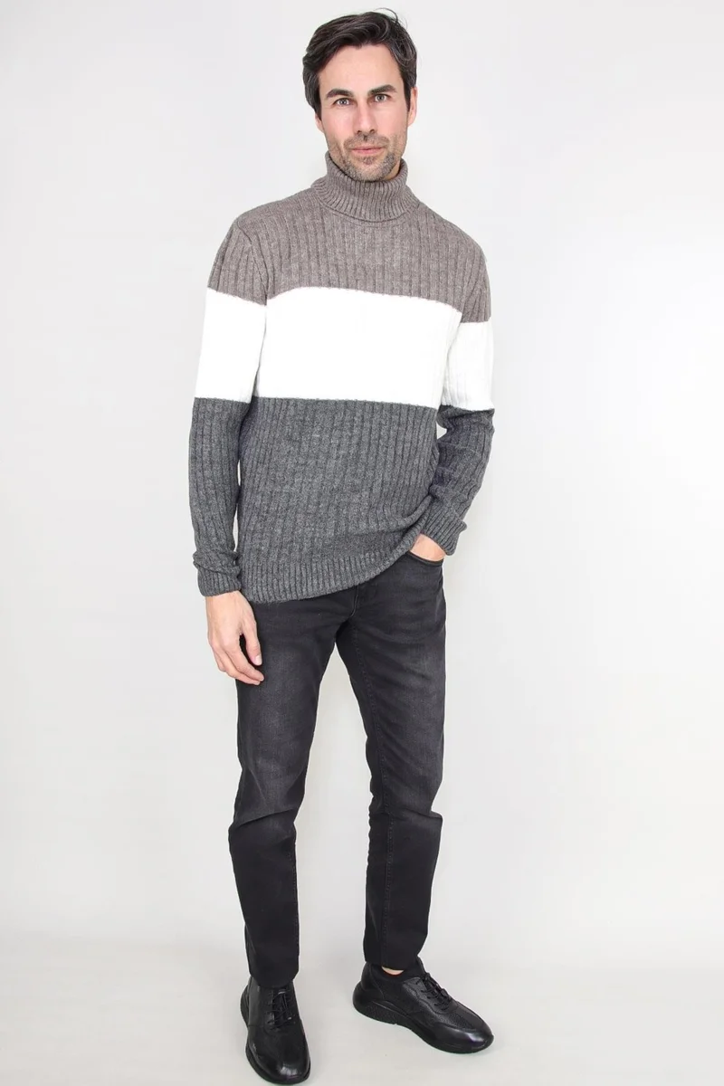 Alexander Gardi Color Block Turtleneck Sweater, Gray (E20-EZEE04)