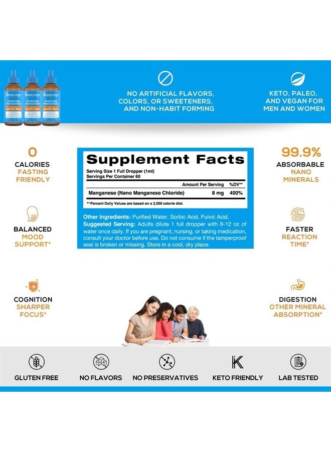 Upgraded Formulas Manganese Supplement with Liquid Nano Minerals - Antioxidant, Sharper Memory and Increased Energy - Vegan, Paleo (2 Fluid Ounces) - Image 2