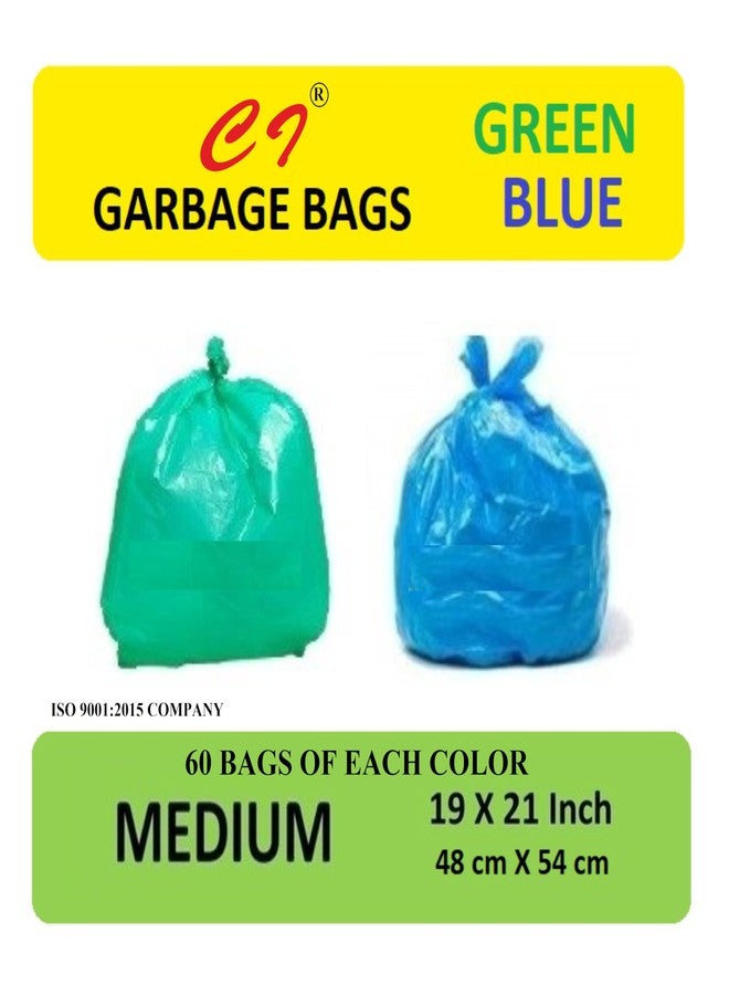 Clean India كلين إنديا™ - 4 عبوات 19×21 بوصة | أكياس قمامة متوسطة الحجم للاستخدام مرة واحدة للنفايات الرطبة والجافة (60 كيس أزرق و60 كيس أخضر) - عبوتان من كل نوع - Image 2