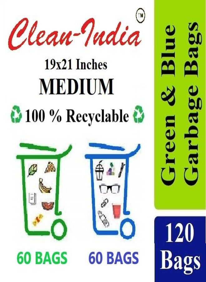 Clean India كلين إنديا™ - 4 عبوات 19×21 بوصة | أكياس قمامة متوسطة الحجم للاستخدام مرة واحدة للنفايات الرطبة والجافة (60 كيس أزرق و60 كيس أخضر) - عبوتان من كل نوع - Image 5