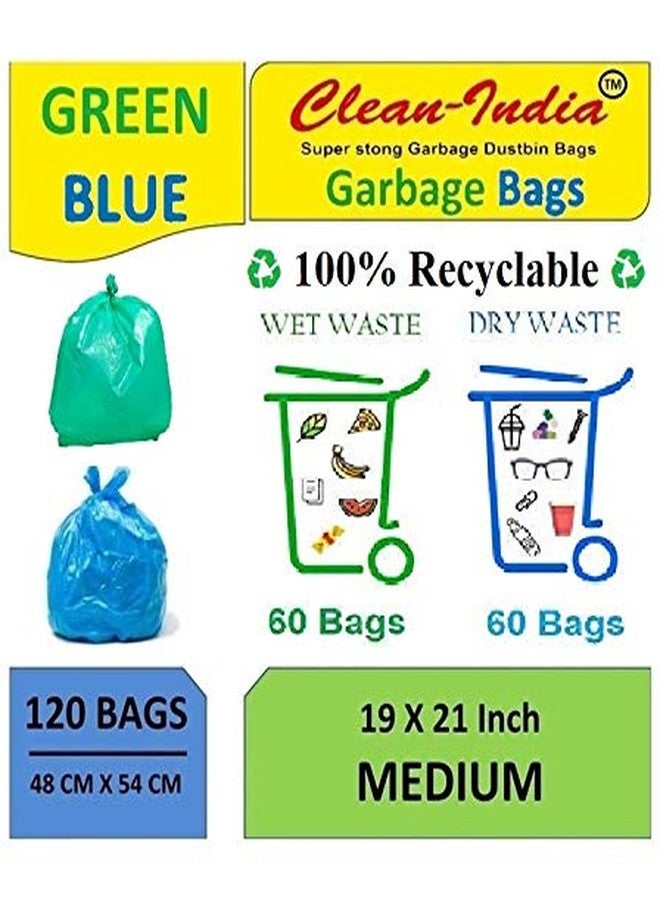 Clean India كلين إنديا™ - 4 عبوات 19×21 بوصة | أكياس قمامة متوسطة الحجم للاستخدام مرة واحدة للنفايات الرطبة والجافة (60 كيس أزرق و60 كيس أخضر) - عبوتان من كل نوع - Image 1