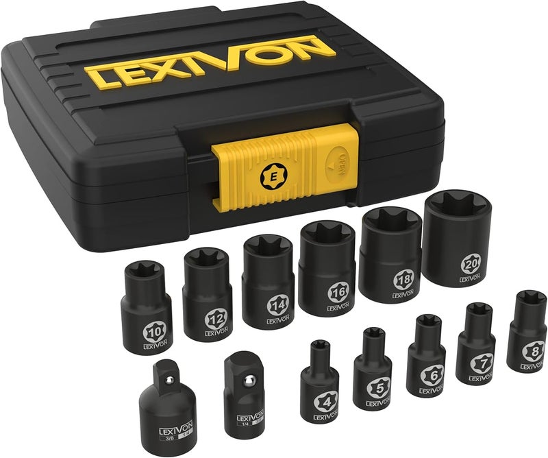 LEXIVON E-TORX Socket Set, Chrome Vanadium Alloy Steel 13-Piece Female Star Socket E4 - E20 Set Enhanced Storage Case (LX-147) - Image 1