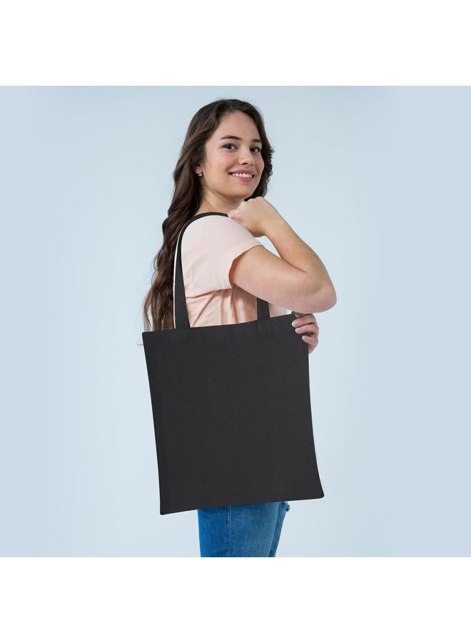 FF Sgdfc 2 Pcs Canvas Tote Bags, Natural Color Tote Bags 15 x 16 inch Sustainable Eco Friendly reusable, for Grocery Bags, DIY Gift Bags, Shopping Bags (Black) - Image 2