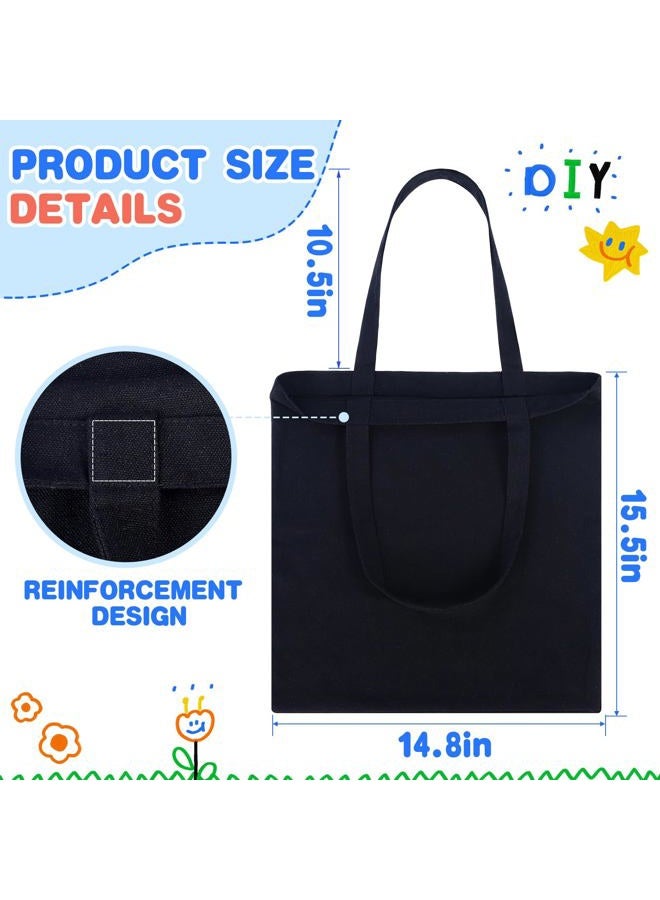 FF Sgdfc 2 Pcs Canvas Tote Bags, Natural Color Tote Bags 15 x 16 inch Sustainable Eco Friendly reusable, for Grocery Bags, DIY Gift Bags, Shopping Bags (Black) - Image 4