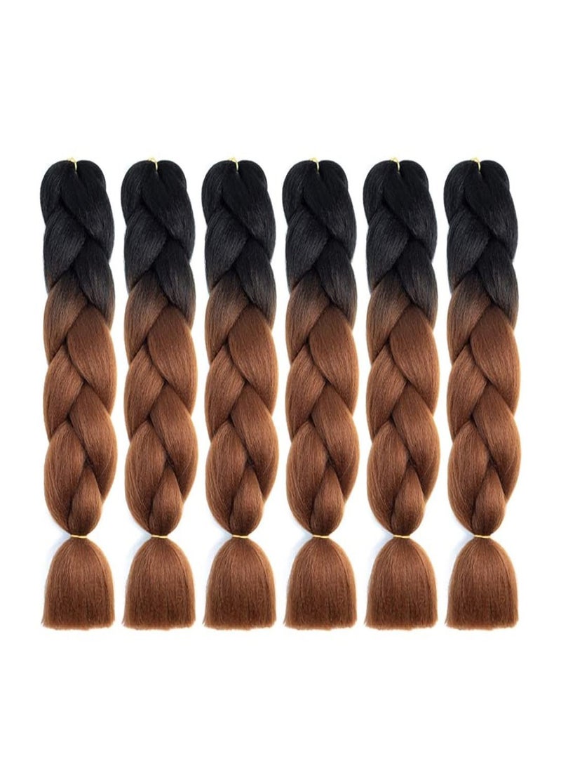 Estelle 6 Packs Kanekalon Ombre Jumbo Braiding Hair Extensions 24 Inch High Temperature Synthetic Fiber Hair Extension for Box Braids Crochet Braids Braiding Hair (Black to Deep Brown) - Image 1