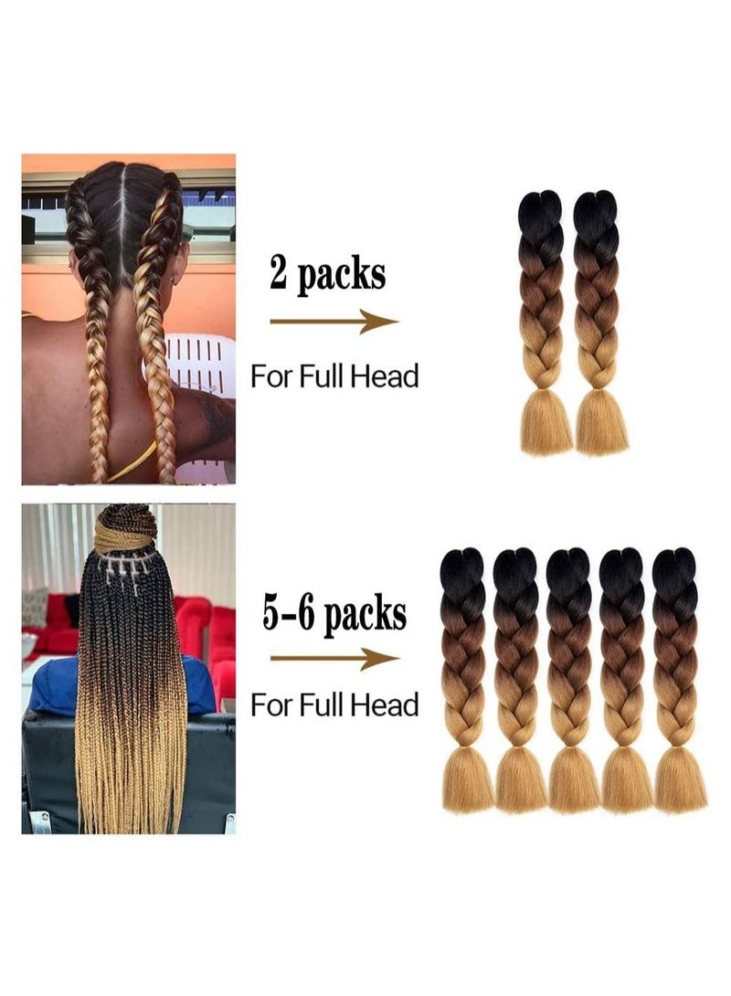 Estelle 6 Packs Kanekalon Ombre Jumbo Braiding Hair Extensions 24 Inch High Temperature Synthetic Fiber Hair Extension for Box Braids Crochet Braids Braiding Hair (Black to Deep Brown) - Image 5