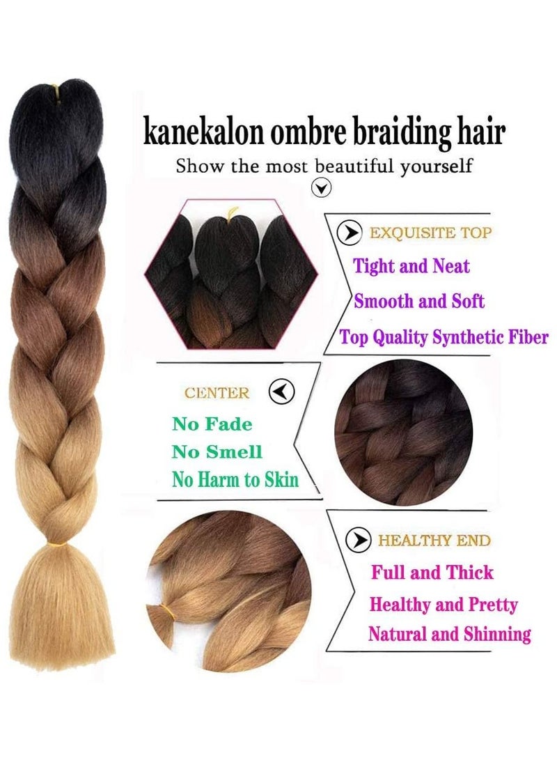 Estelle 6 Packs Kanekalon Ombre Jumbo Braiding Hair Extensions 24 Inch High Temperature Synthetic Fiber Hair Extension for Box Braids Crochet Braids Braiding Hair (Black to Deep Brown) - Image 3