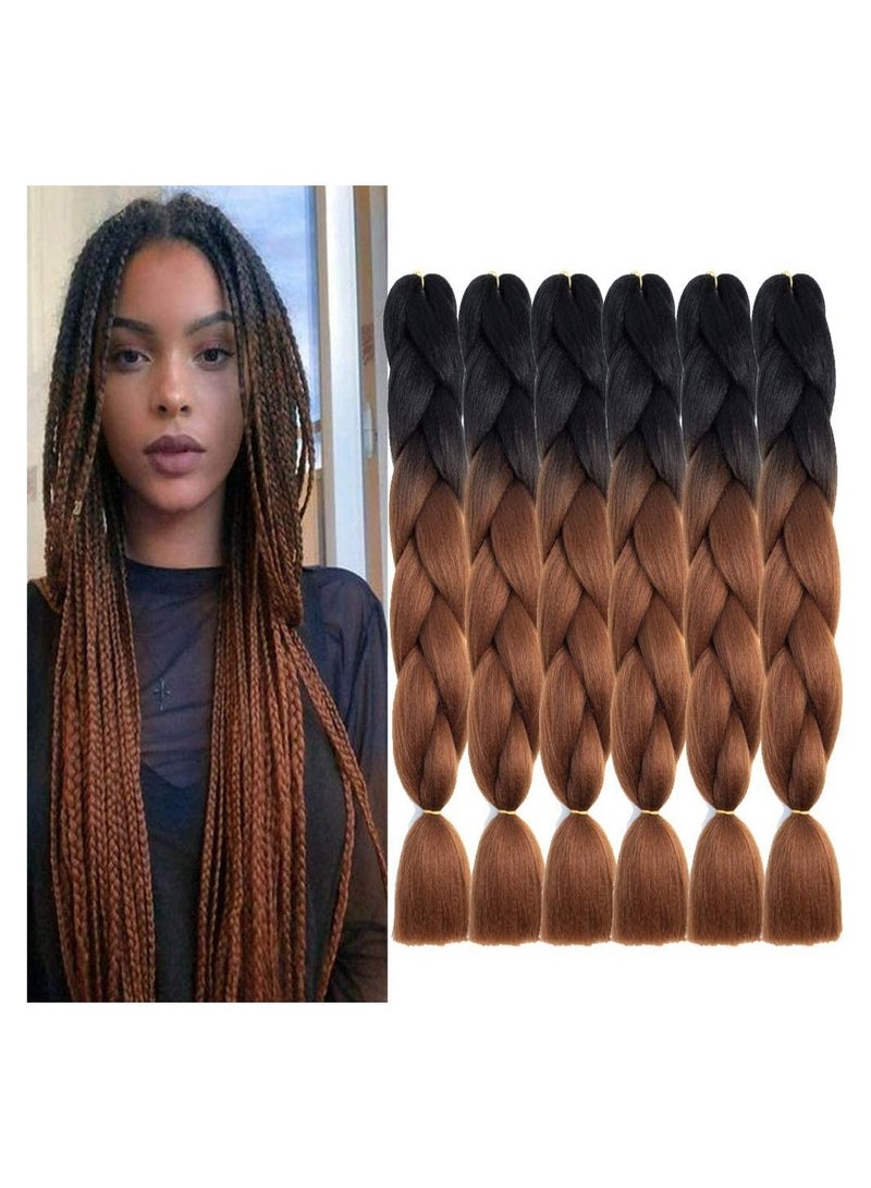 Estelle 6 Packs Kanekalon Ombre Jumbo Braiding Hair Extensions 24 Inch High Temperature Synthetic Fiber Hair Extension for Box Braids Crochet Braids Braiding Hair (Black to Deep Brown) - Image 2