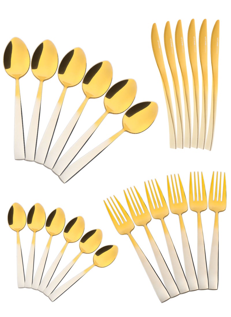 Life Smile 24 Pieces Cutlery Set Service for 6 person,Pure Stainless Steel Flatware Set,Mirror Polished Cutlery Utensil Set Include Spoon/Fork/Dinner Knife/Tea Spoon(GOLD GRADIENT)  - Image 1
