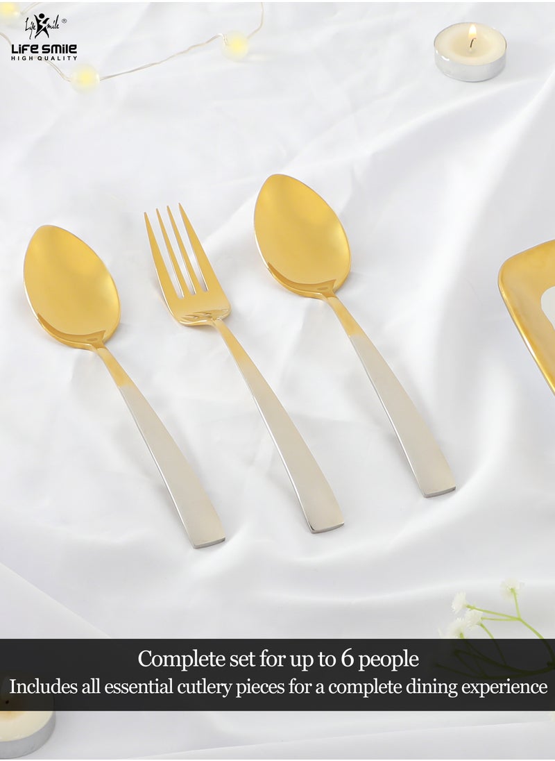 Life Smile 24 Pieces Cutlery Set Service for 6 person,Pure Stainless Steel Flatware Set,Mirror Polished Cutlery Utensil Set Include Spoon/Fork/Dinner Knife/Tea Spoon(GOLD GRADIENT)  - Image 2
