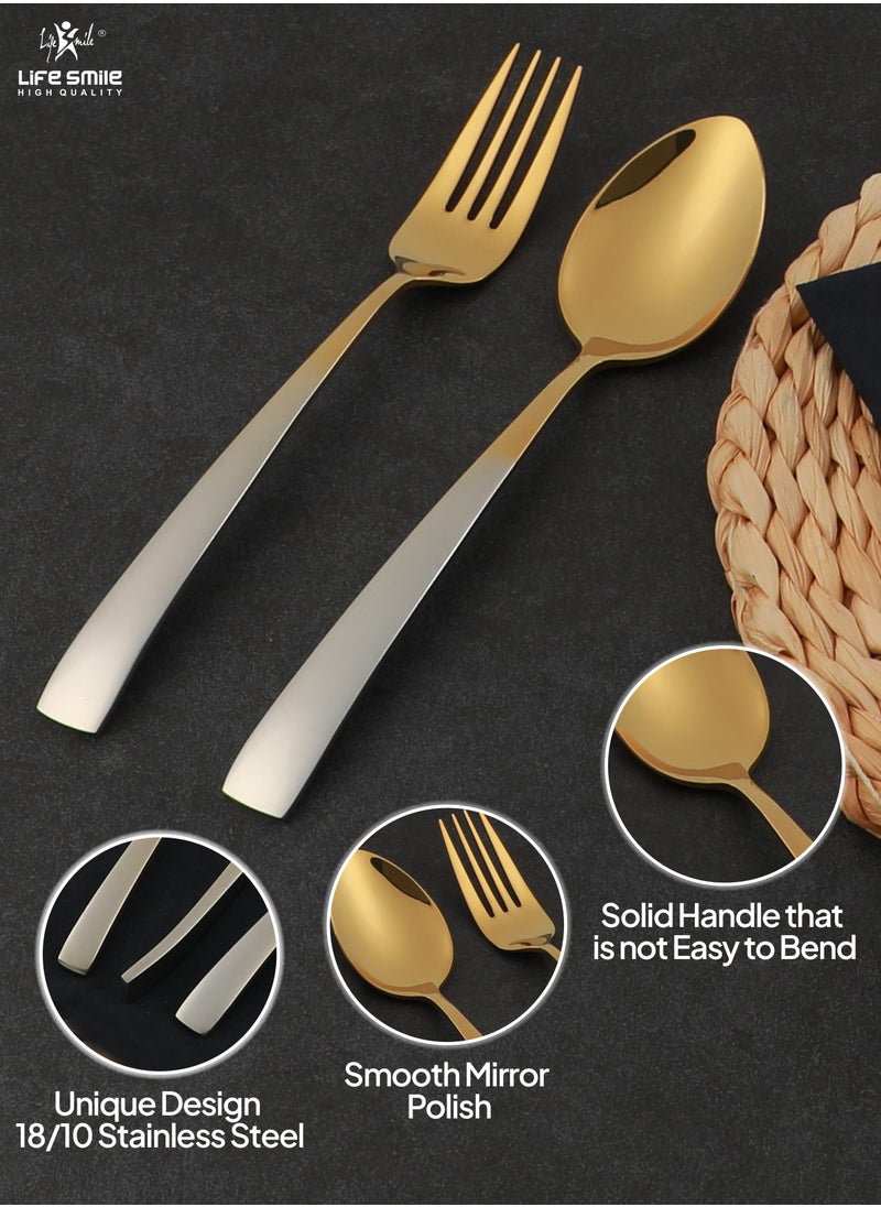Life Smile 24 Pieces Cutlery Set Service for 6 person,Pure Stainless Steel Flatware Set,Mirror Polished Cutlery Utensil Set Include Spoon/Fork/Dinner Knife/Tea Spoon(GOLD GRADIENT)  - Image 3