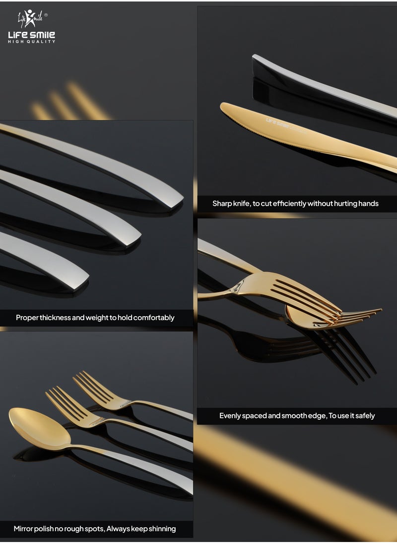 Life Smile 24 Pieces Cutlery Set Service for 6 person,Pure Stainless Steel Flatware Set,Mirror Polished Cutlery Utensil Set Include Spoon/Fork/Dinner Knife/Tea Spoon(GOLD GRADIENT)  - Image 5