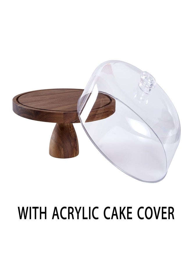 LiTY Cake Stand with Lid, Multi-Functional 12in Round Cake Holder, Acacia Wood 2-in-1 Dessert Table Display Set, Charcuterie Board for Cheese ,Fruit Platter, Large Acrylic Cake Dome Cover - Image 4