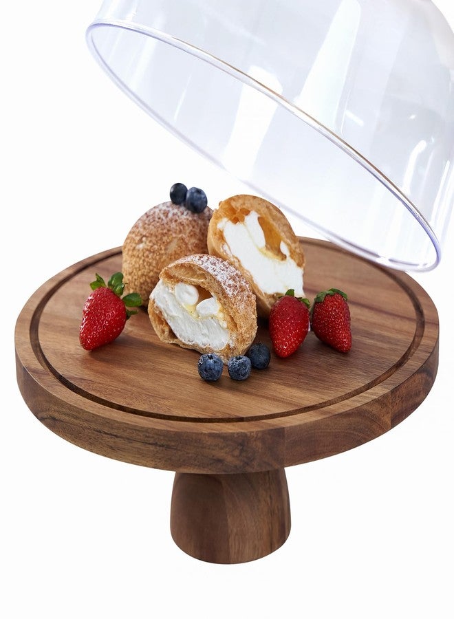 LiTY Cake Stand with Lid, Multi-Functional 12in Round Cake Holder, Acacia Wood 2-in-1 Dessert Table Display Set, Charcuterie Board for Cheese ,Fruit Platter, Large Acrylic Cake Dome Cover - Image 2