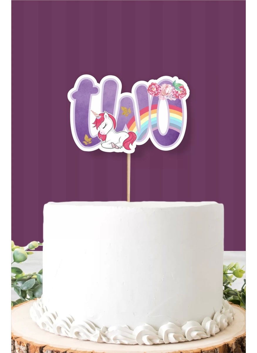 Neşeli Günlerim Two (2) Unicorn Themed Cake Toppers *thick Paper 