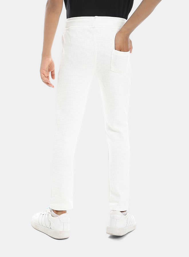 Andora Self Patterened White Elastic Waist Casual Pants_White - Image 5