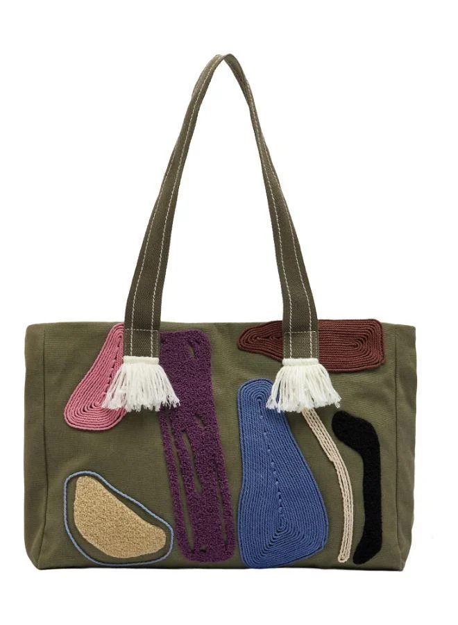 PARFOIS Shopper Bag In Fabric With Multicolor Applications