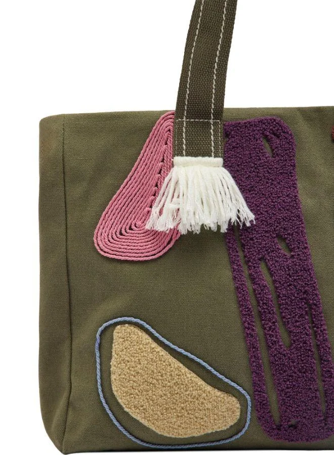 PARFOIS Shopper Bag In Fabric With Multicolor Applications