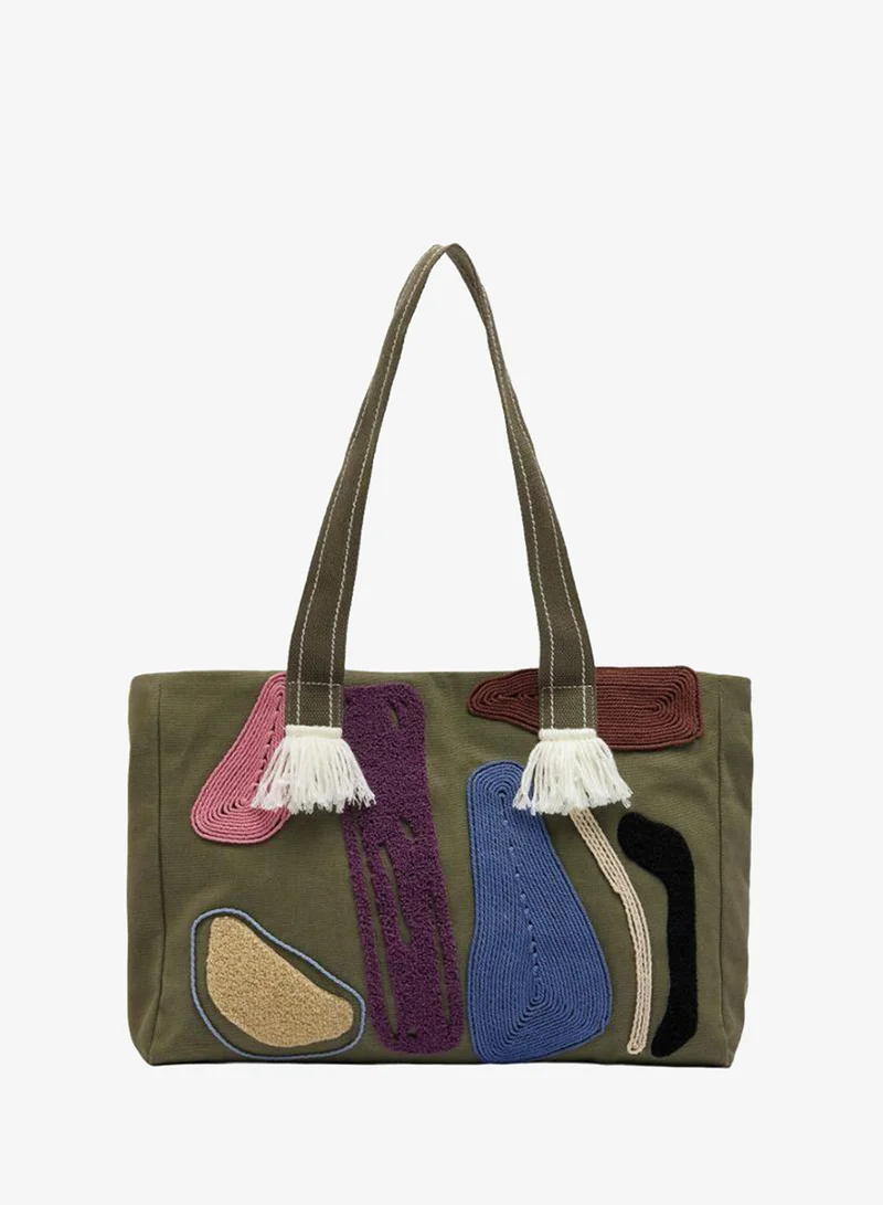 PARFOIS Shopper Bag In Fabric With Multicolor Applications