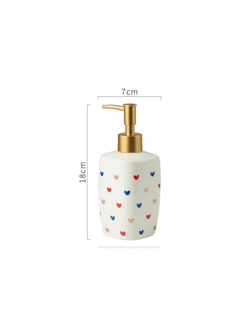 FabSeasons - FabSeasons Ceramic White Heart Printed Soap Dispenser for Kitchen/Bathroom, Decorative Tabletop Soap Dispenser, 7.5 x 18 cm - Image 1