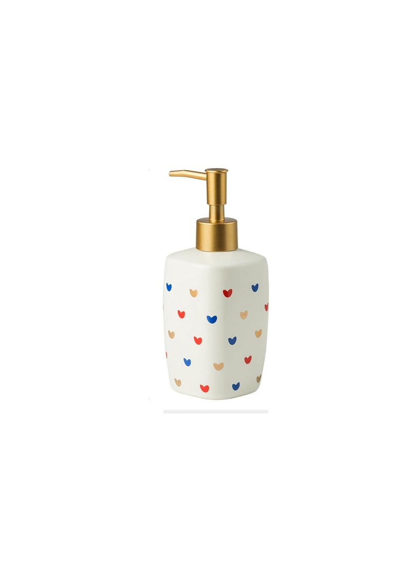 FabSeasons - FabSeasons Ceramic White Heart Printed Soap Dispenser for Kitchen/Bathroom, Decorative Tabletop Soap Dispenser, 7.5 x 18 cm - Image 1