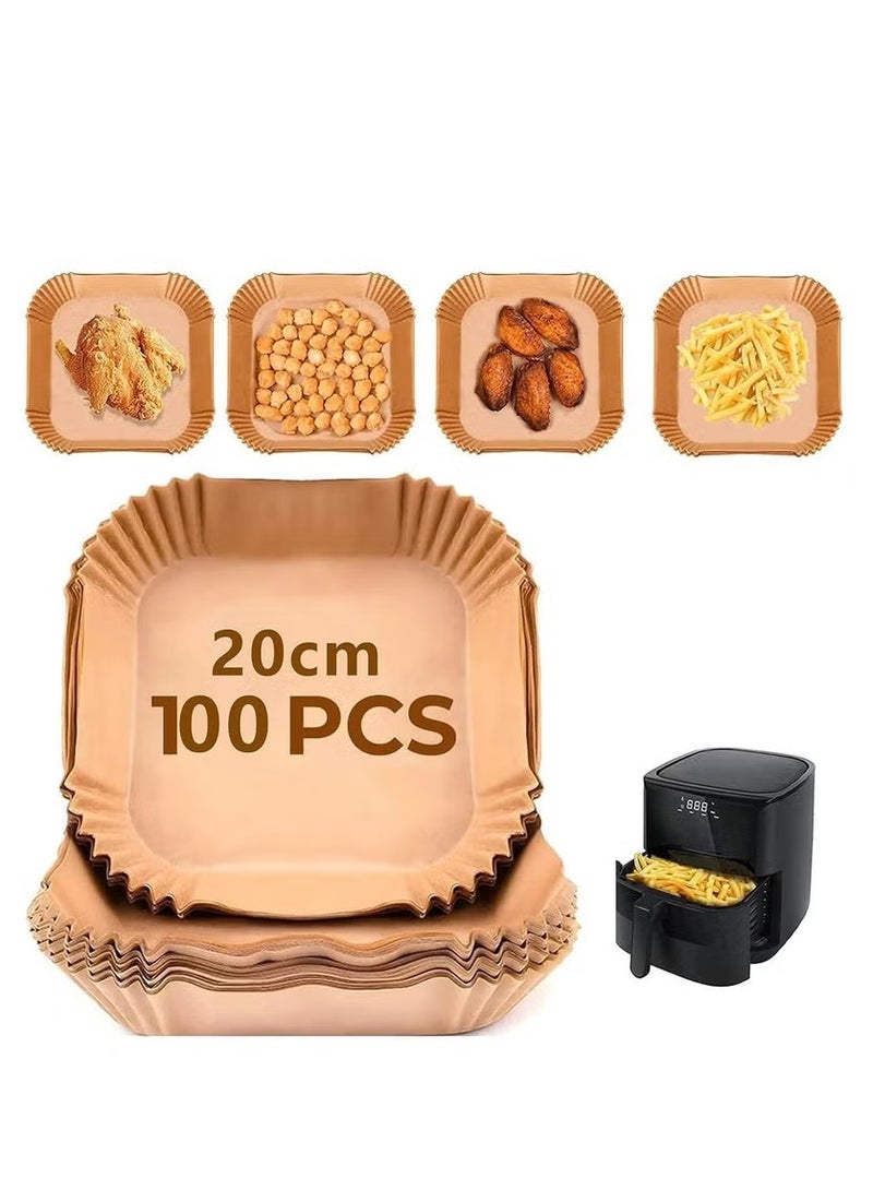 Air Fryer Liner 100 PCS Round Disposable Baking Paper Non-Stick Paper Parchment for Air Fryer, Steamer, Microwave, Frying Pan(7.9IN-Square)  - Image 1