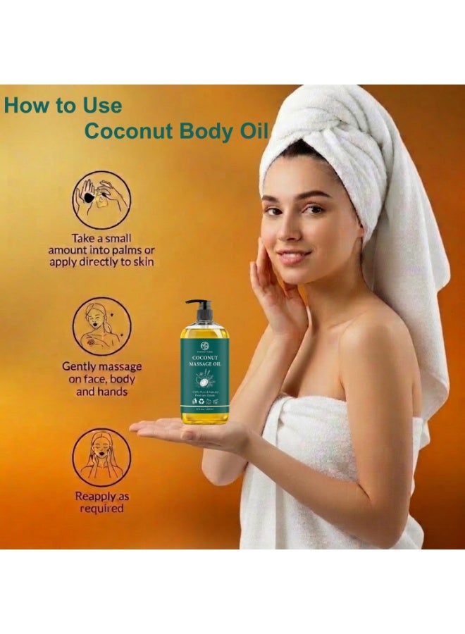 Mudassir Gulzar Pure Coconut Massage Oil 236ml (8 fl oz), Organic Coconut Oil for Skin & Body Care, Natural Moisturizing Body Oil for Massage, Hair Care & Skin Hydration - Image 3