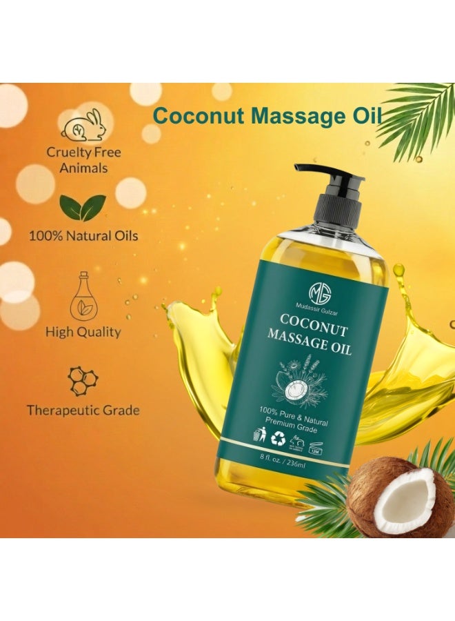 Mudassir Gulzar Pure Coconut Massage Oil 236ml (8 fl oz), Organic Coconut Oil for Skin & Body Care, Natural Moisturizing Body Oil for Massage, Hair Care & Skin Hydration - Image 4